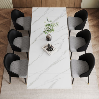 Andrik 9 - Piece Dining Set with 94.5'' Extendable Sintered Stone Table and 8 Dining Chairs for 8-10
