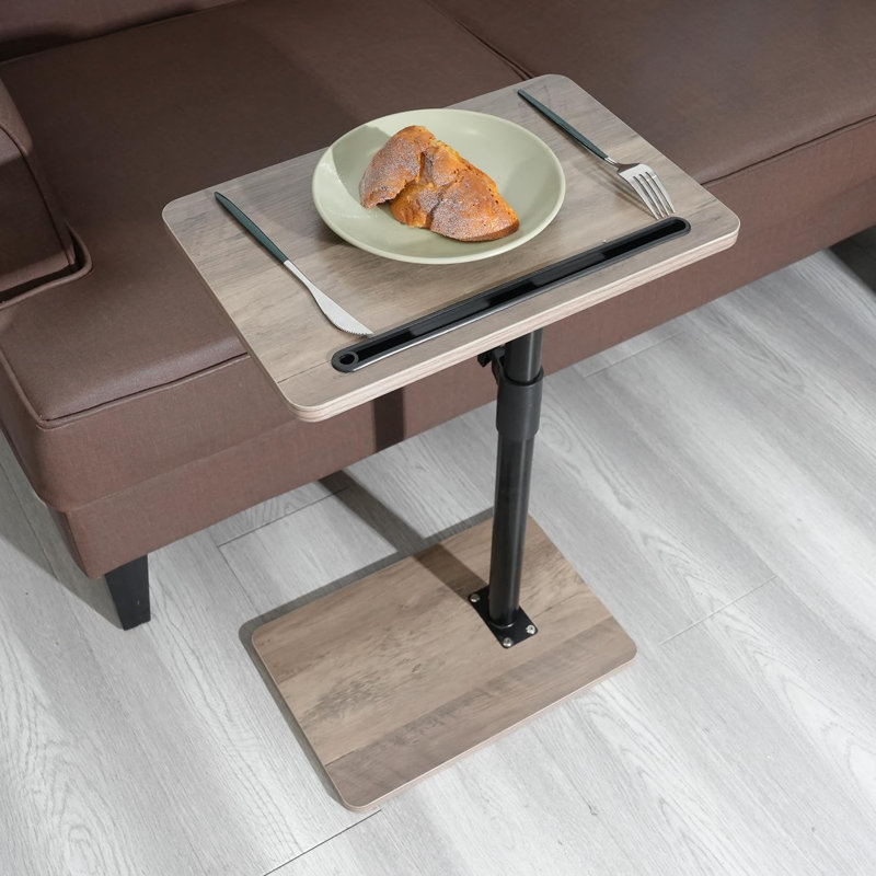 Sofa Armrest Tray Table, 360° Swivel Adjustable Height, Snack Side Table with Phone & Tablet Slot for Couch, Bed, Taupe