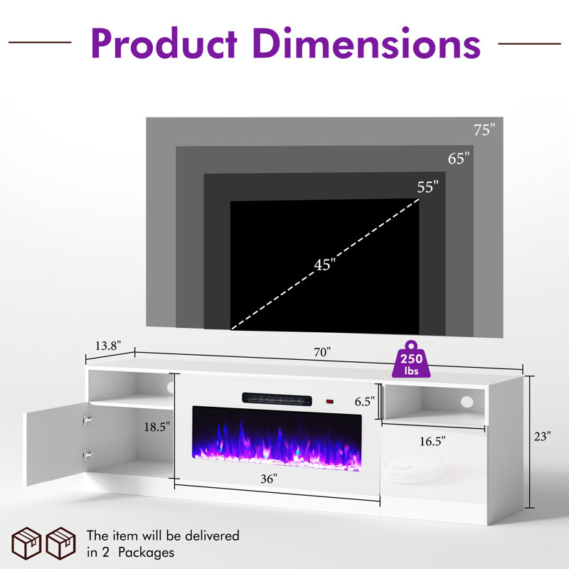 Bhhatu Electric Fireplace TV Stand, White, 70" W