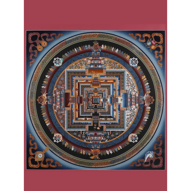 Roue de la vie (mandala Kalachakra) | Thangka sans brocart | Or pur 24 carats avec peinture acrylique