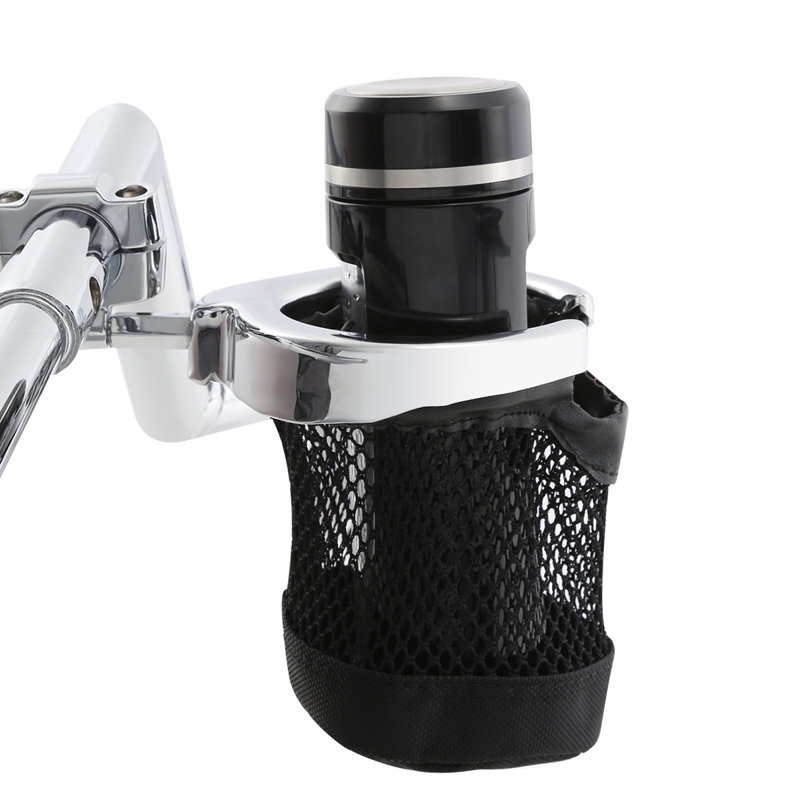 Porte-gobelet pour boisson avec panier en filet pour guidon de 7/8 po et 1 po, Noir/chrome