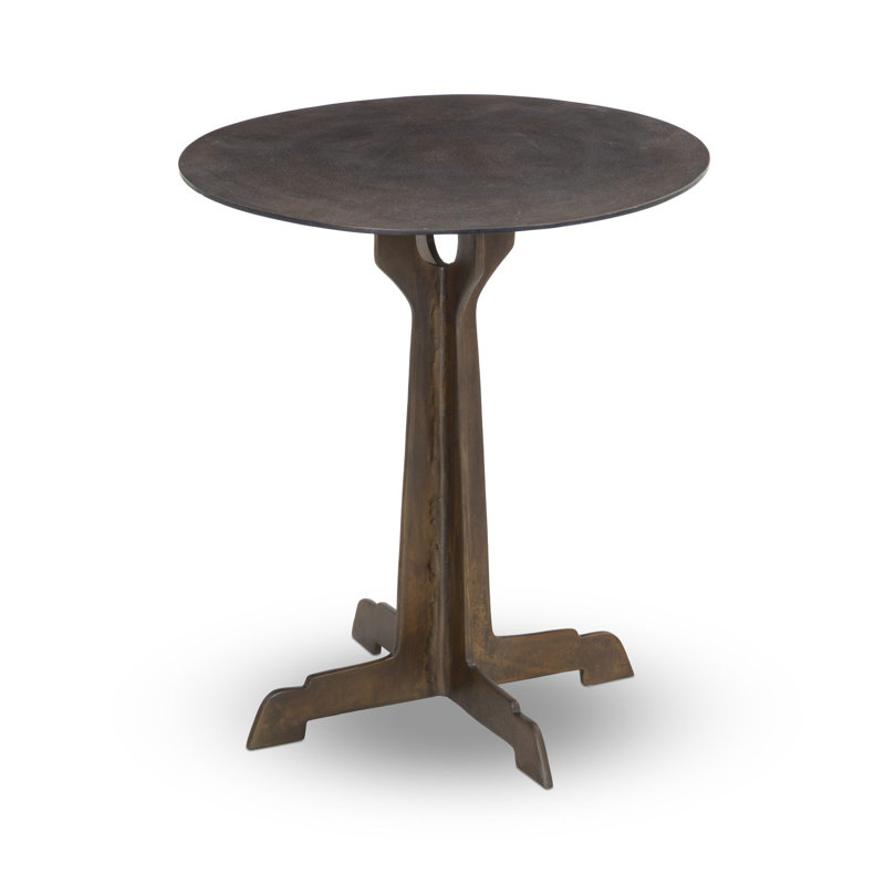 Malloy Outdoor Round Side Table, Antiqued Brass