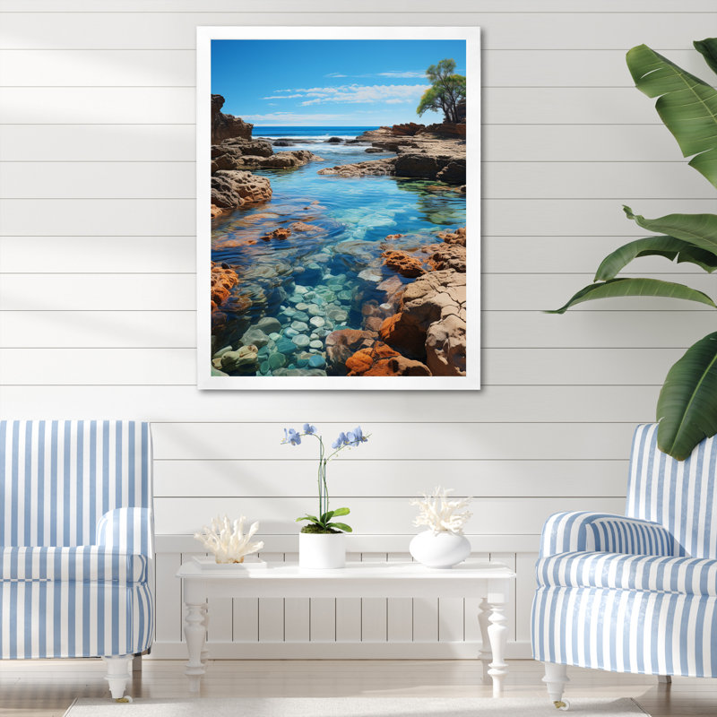 Beach Photo Tranquil Tidepools I - Art mural sur toile nautique et plage, H 20 po x l 12 po x P 1 po, Cadre photo blanc