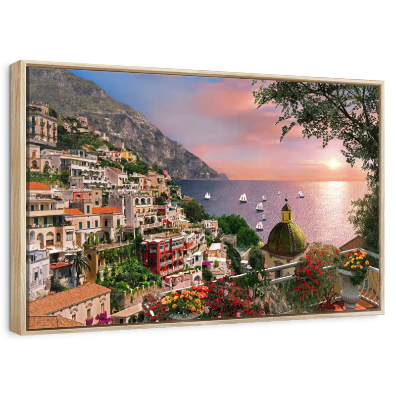 Bord de mer Positano, Cadre flottant en bois naturel, 46 po x 31 po