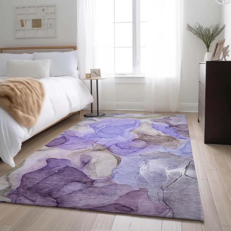 Tapis mauve Premium lavable à la machine Cerrito AMF504, Rectangulaire 8 pi x 10 pi