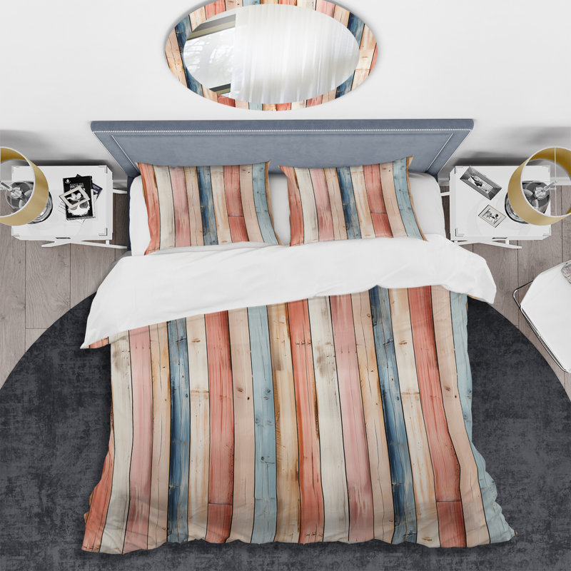 Literie à motif rayé rose Farmank Planks, Housse de couette simple + 1 taie décorative stan