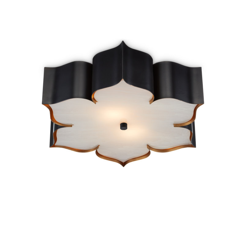 Plafonnier encastré 19 po Grand Lotus, Noir satiné / or contemporain