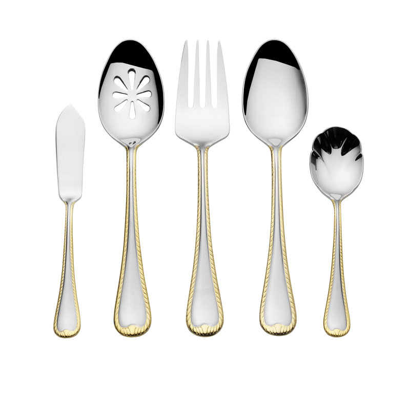 Gold Accent Cameo 65-Piece Stainless-Steel Flatware Set, Service for 12