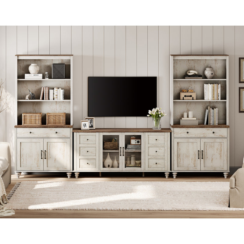 Sideboard Cabinet With Bar Hutch, Buffet Cabinet With 2 Drawers, 3 Tier Shelves And 4 Wood Doors