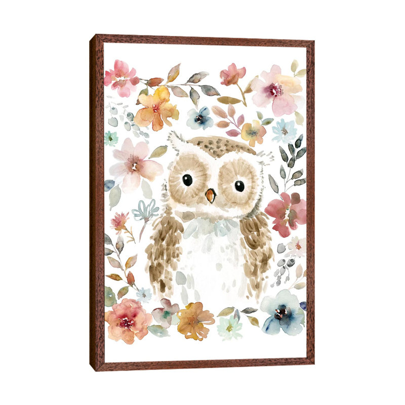 Flowers & Friends Owl by Carol Robinson - Painting on Canvas, Classic Brown Wood Framed Canvas, 66.04 cm H x 45.72 cm W