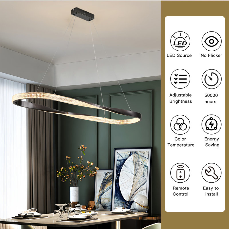 Modern Led Pendant Lights Dimmable Chandelier, 47.24" W x 13.77" D, Black