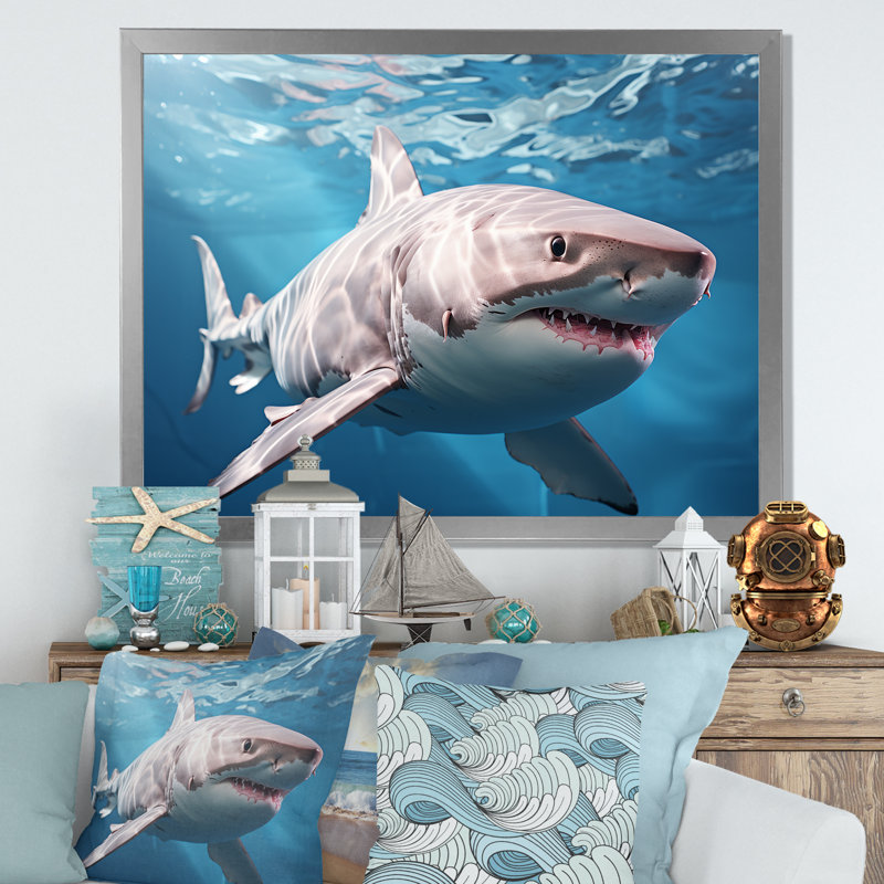 " Oceans Blue Ghost Shark Photography IV ", Silver Single Picture Framed, 34" H x 44" W x 1.5" D