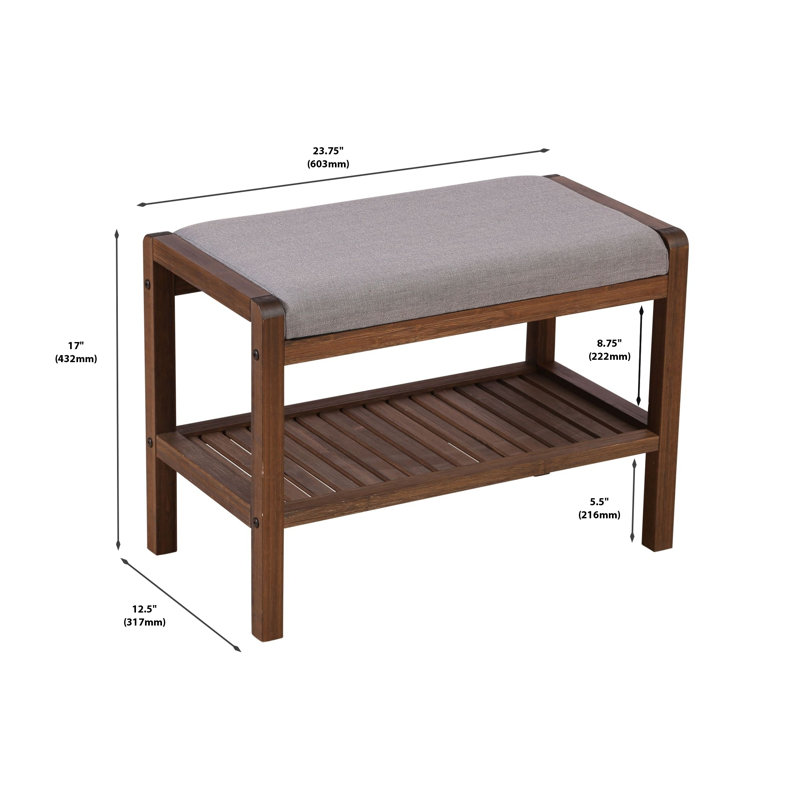 Banc de rangement pour chaussures rembourré Knarr, Brun brossé