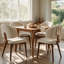 Chaise de salle à manger rembourrée beige de style milieu du siècle, dossier incurvé, revêtement en lin et pieds en bois massif naturel, ensemble de 4-1559227253-1559227248