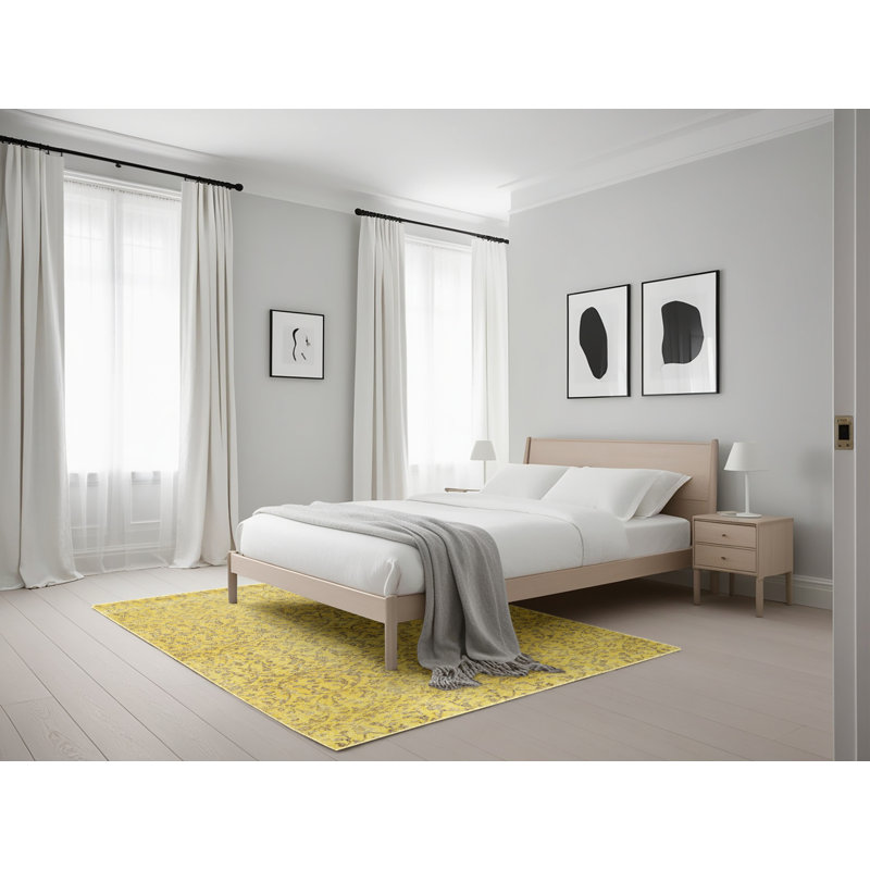 Tapis de zone jaune contemporaine, Rectangle 5 pi x 7 pi