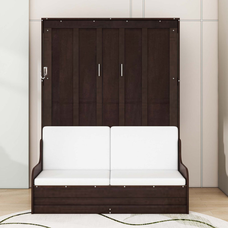 Grand lit escamotable en bois avec chaise, Espresso
