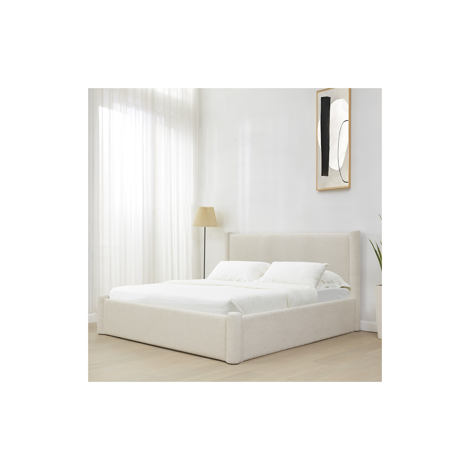 Dart Upholstered Bed, Queen, White