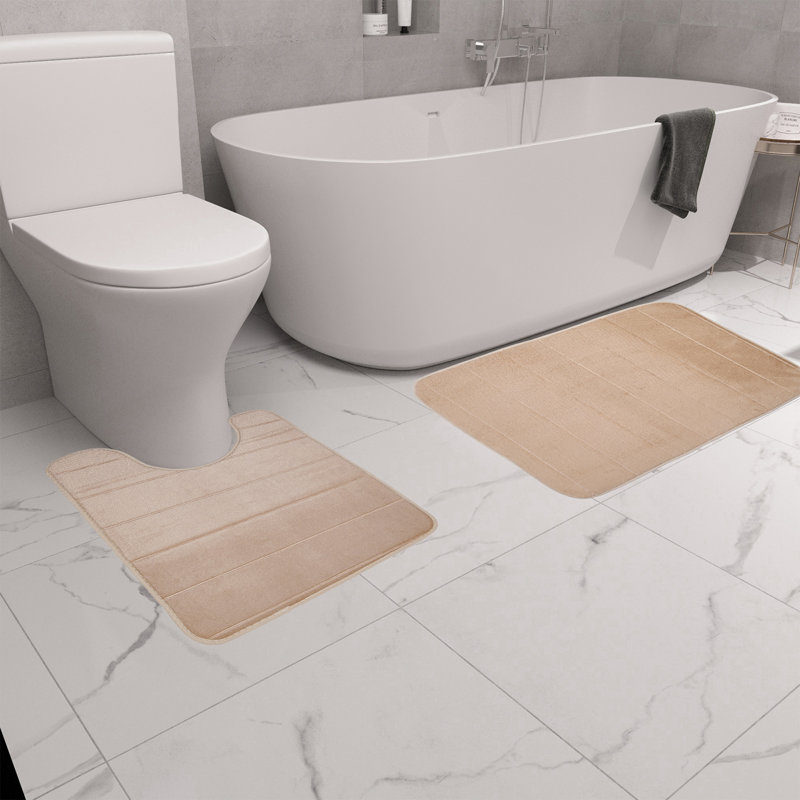 Ensemble de tapis de bain en mousse viscoélastique 3 pièces, ensembles de tapis de salle de bain à absorption d'eau rapide pour douche de baignoire, meuble-lavabo et base de toilette, beige