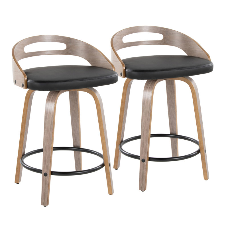 Stoughton Swivel Upholstered Counter Stool, Counter Stool (24" Seat Height), Light Gray/Black, Black