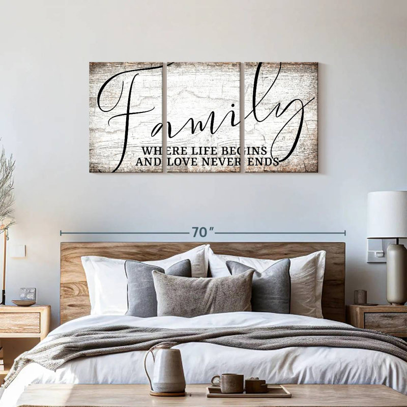 " Love Never Ends Family Quote " 3 - Pieces, 27" H x 56" W x 1.25" D