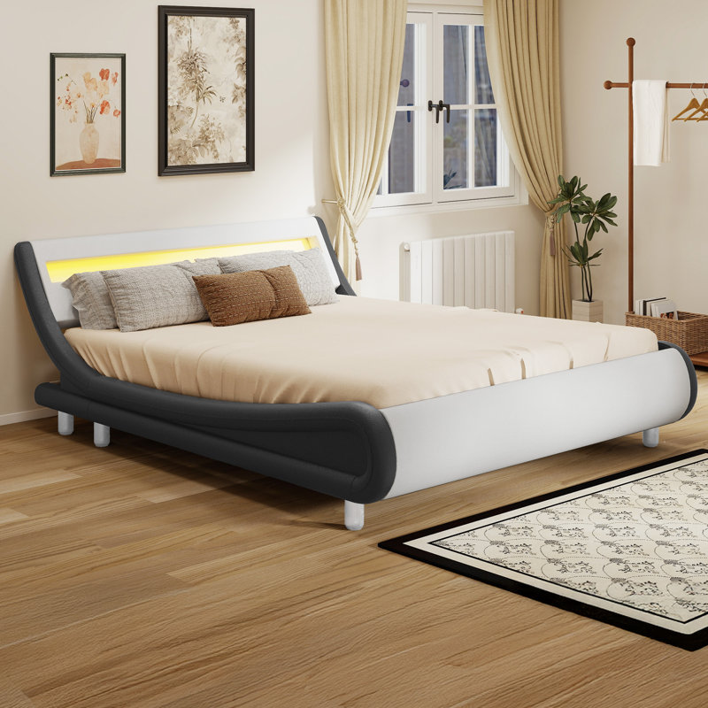 Upholstered Storage Bed, Black/White