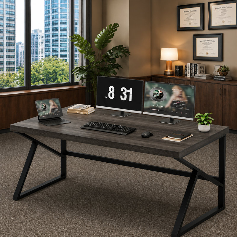 Kelleia Writing Desk, 29.5" H x 55.1" W x 23.6" D, Rustic Oak