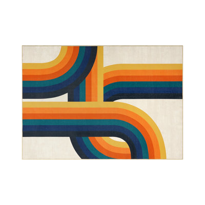 Washable Living Room Rugs 8x10 Large Modern Abstract Accent Carpet with Non Slip Backing Non shedding Contemporary Floor Cover Soft Low Pile Indoor Mat for Bedroom Office Orange