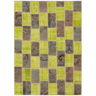 Tapis décoratif en laine noué à la main de conception unique 4 pi 5 po x 6 pi 10 po beige/brun/gris