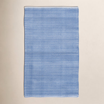 Herringbone French Blue White Outdoor Rug