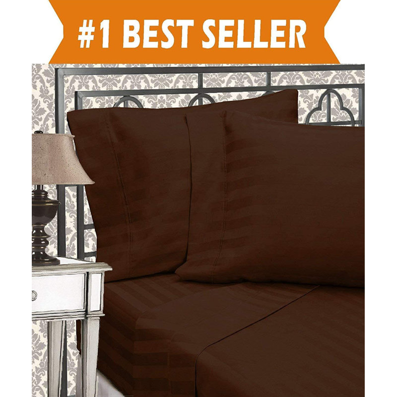 Microfiber Percale Striped Sheet Set, Brown, King Sheet Set with 2 Pillowcases