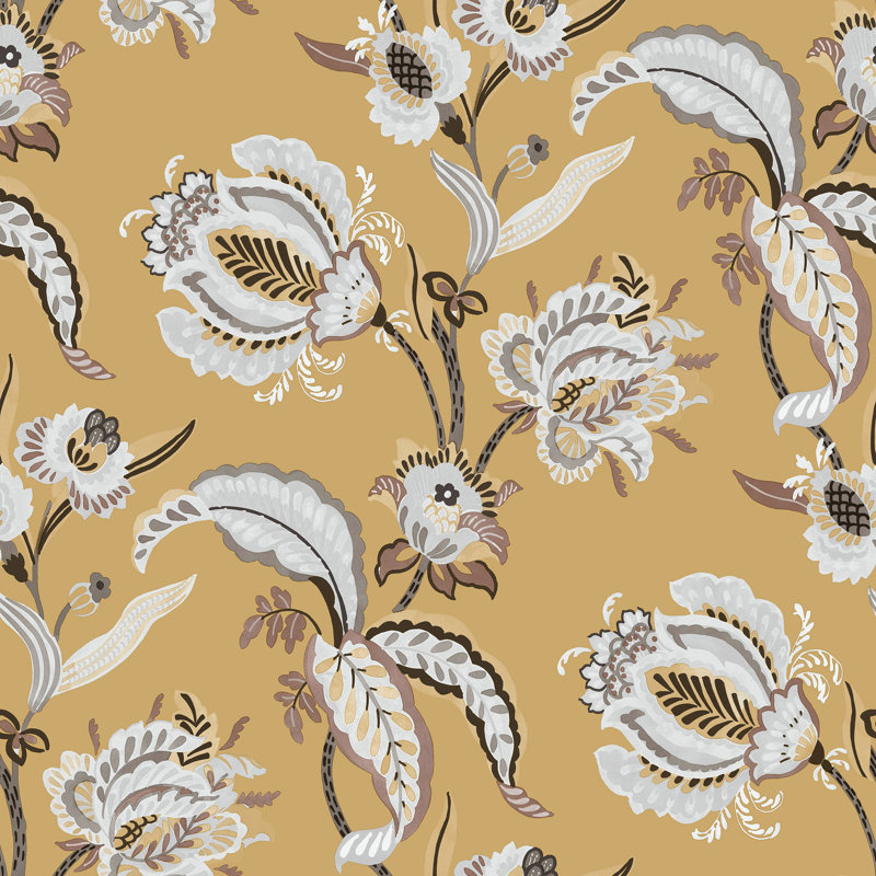 Into The Wild Collection Metallic Abstract Floral 33' L x 21" W Wallpaper Roll, Yellow