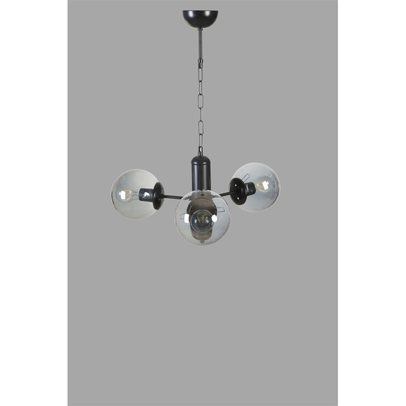 Élégant lustre noir et fumées, structure en métal, 15,7 po de diamètre x 27,6 po de hauteur | Douille E27, 40 W maximum, indice de protection IP20 | Luminaire moderne pour le salon et la salle à manger, design élégant et durable