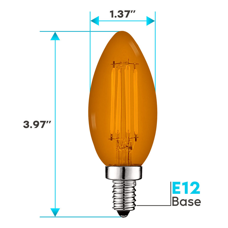 4.5 Watt (40 Watt Equivalent), B11 LED Candle Bulb, Colored Light Bulb, E12/Candelabra Base, 6, Orange