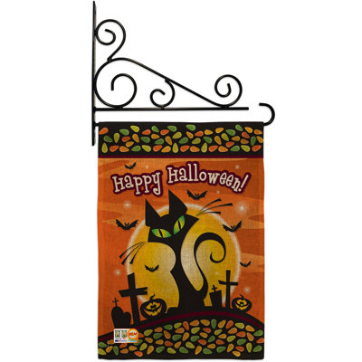 En toile jute à 2 côtés pour chat noir halloween 19 po x l 13 po drapeau de jardin