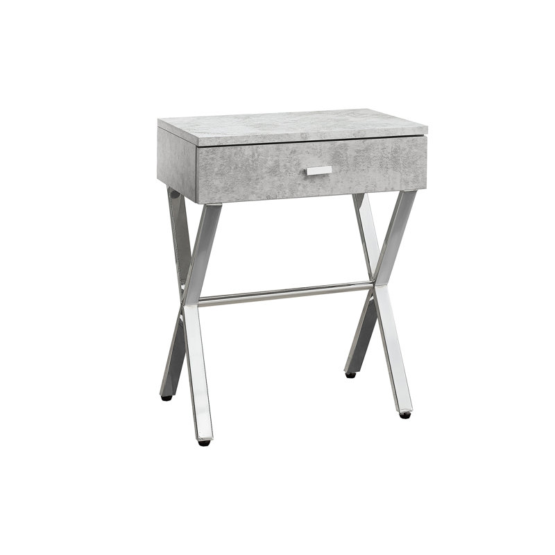 Side Table with Chrome Metal X Base Frame, White, Silver