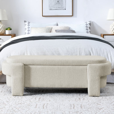 Banc contemporain rembourré en lin beige avec rangement polyvalent et généreux - Chambre