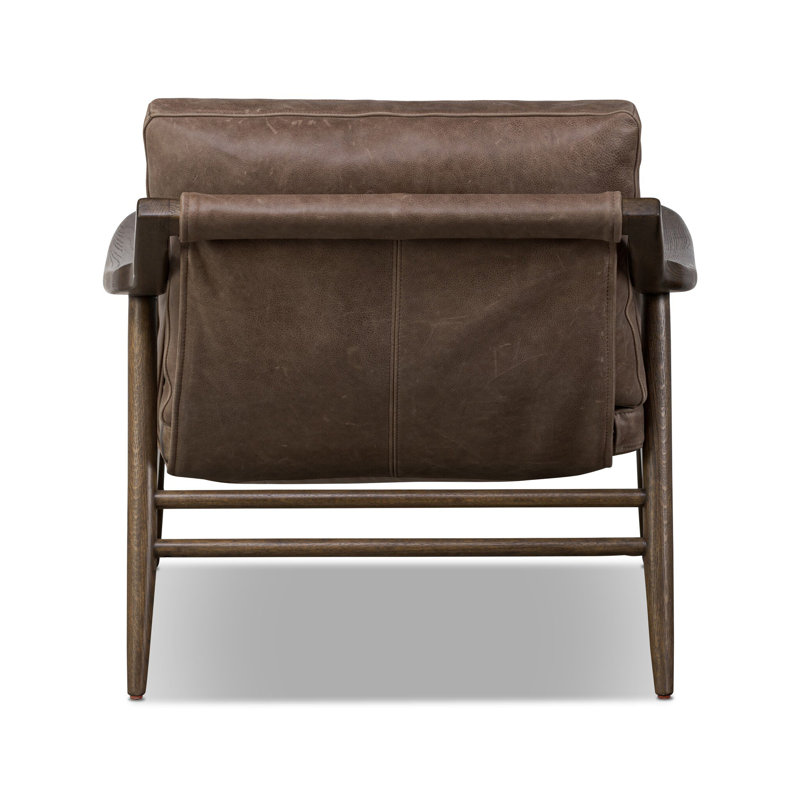 Amal Marisol Solid Wood Armchair, Palermo Cigar Top Grain Leather, Terra Brown Oak