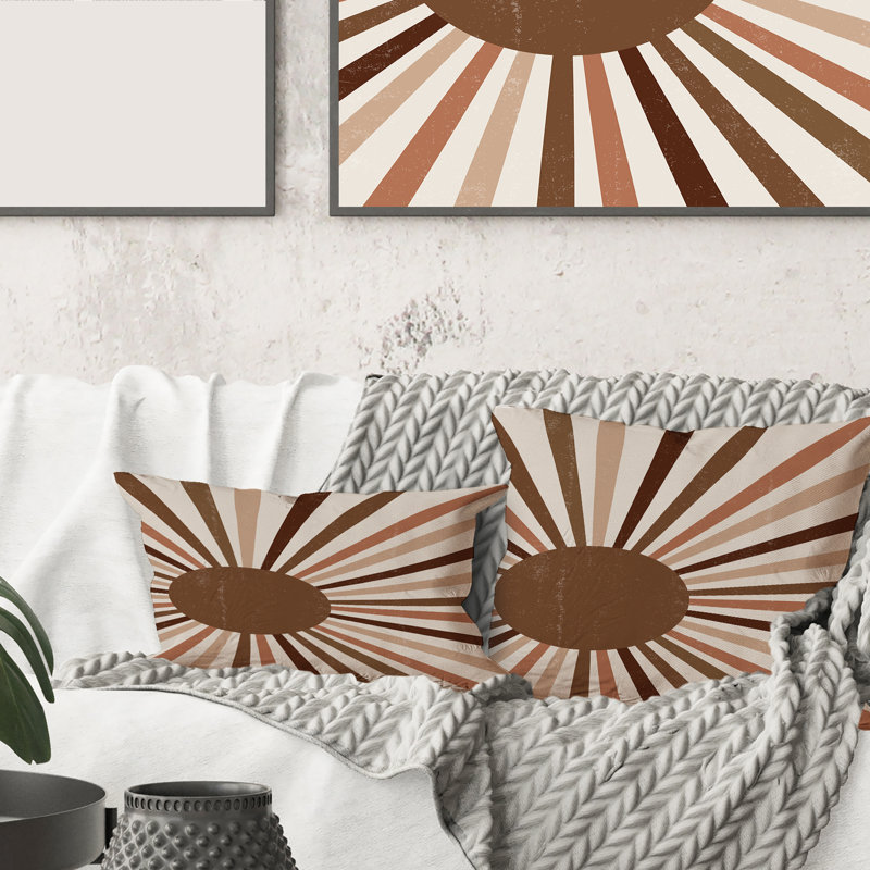 Carré, rayons de soleil terracotta brillants et minimalistes - Coussin décoratif moderne, 18" x 18"