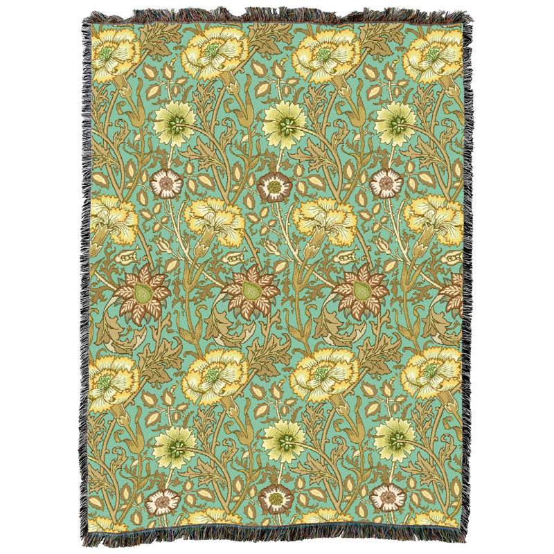 Couverture Pure Country Weavers William Morris à médaillon rose et rose - Artisanat - Jeté en tapisserie tissée en coton - Fabriqué aux États-Unis (72 x 54)