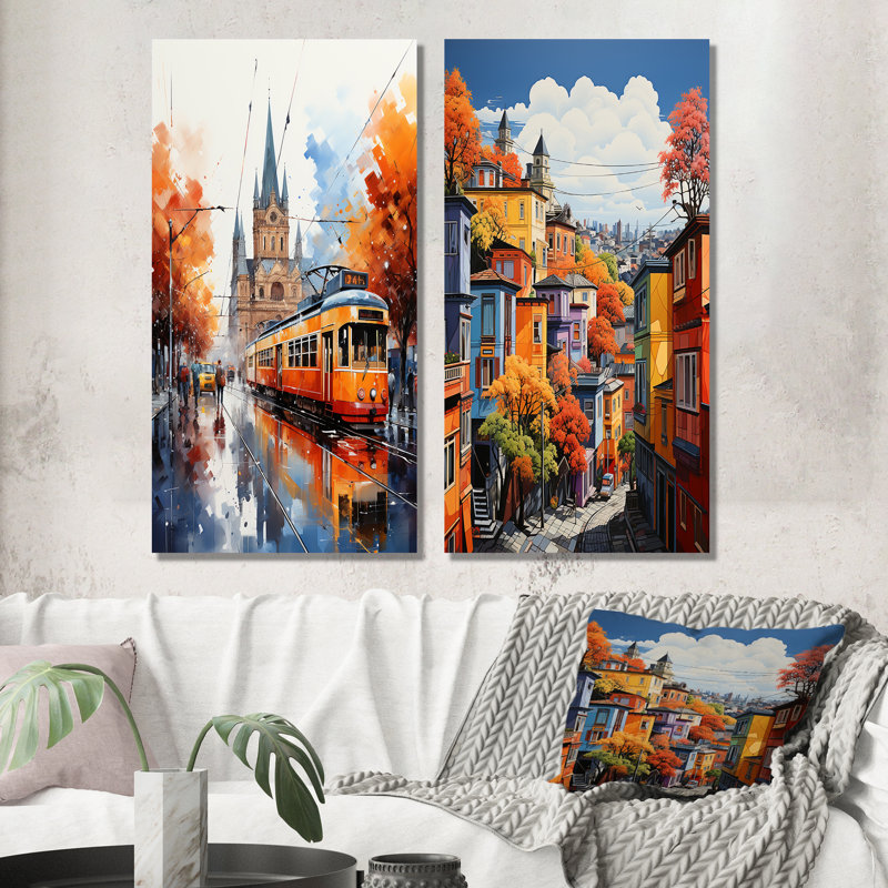 «City Milan Popart», 2 pièces sur toile, Toile tendue, H 32 po x l 32 po