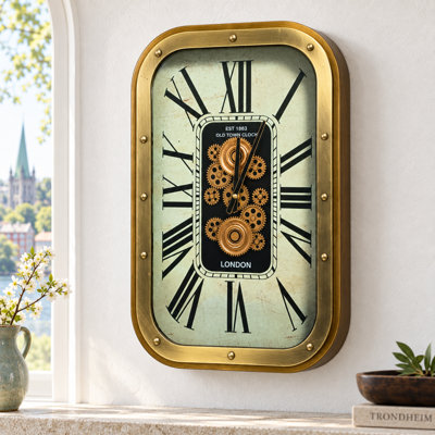 THE GEARS CLOCK Wall Clock with Real Moving Gears NO-LI_ 20 in Rectangular TRONDHEIM