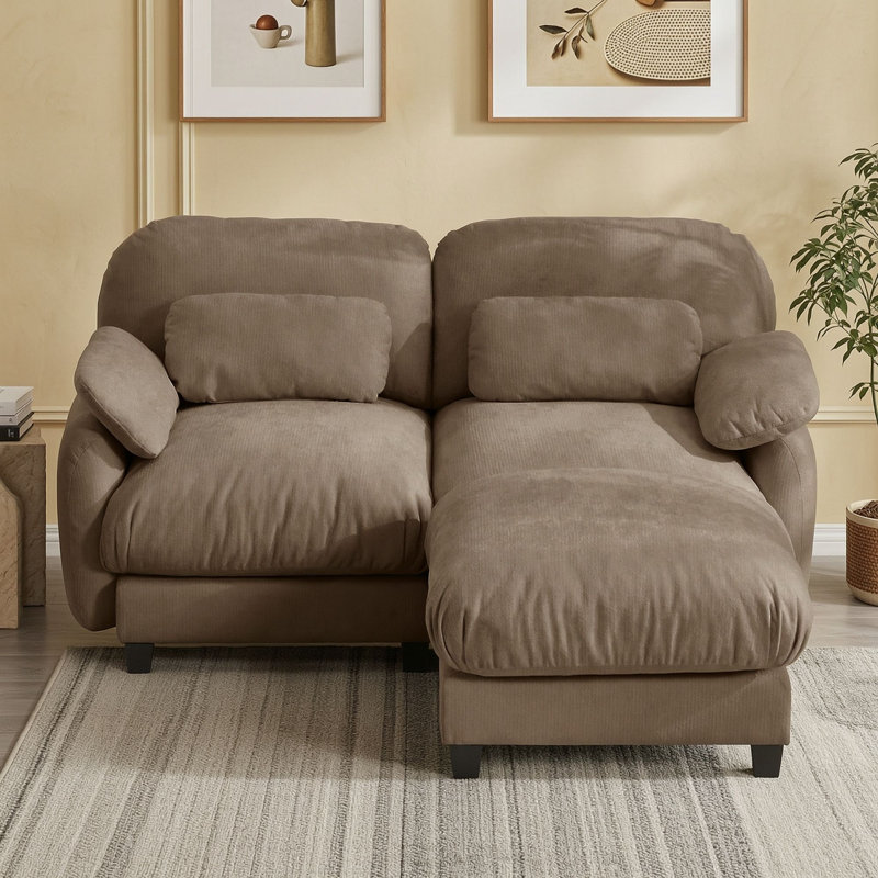 Canapé d'angle en chenille avec pouf amovible, Brun
