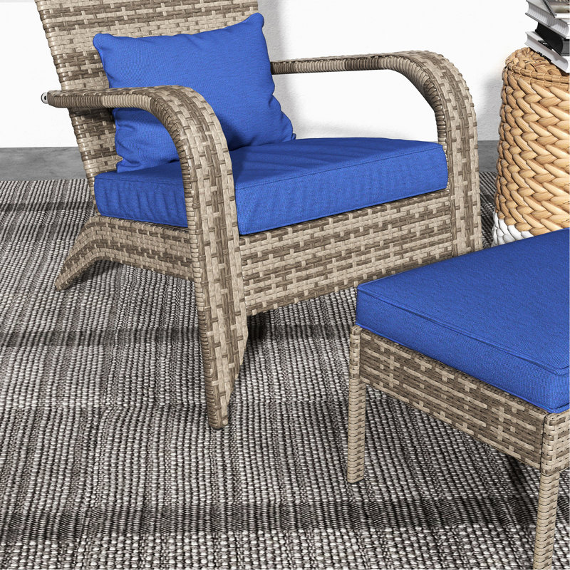 Chaise bleu foncé avec grand siège extérieur pour terrasse, cour, cour avant, jardin, patio, dossier haut