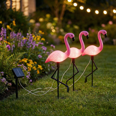 3-piece set, pink flamingo garden decoration