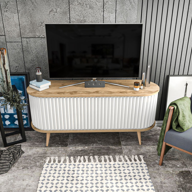 Meuble télé pour téléviseur de 60 po ou moins Adejinmi, Chêne / Blanc