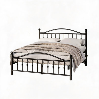 Structure de lit plateforme en métal rétro avec tête et pied de lit hauts, rangement spacieux sous le lit, structure en métal renforcé robuste, conception de matelas antidérapant, aucun sommier requis, assemblage simple