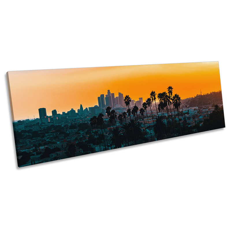 Los Angeles Skyline Sunset - Wrapped Canvas Panoramic Print, 30.48cm H x 91.44cm W