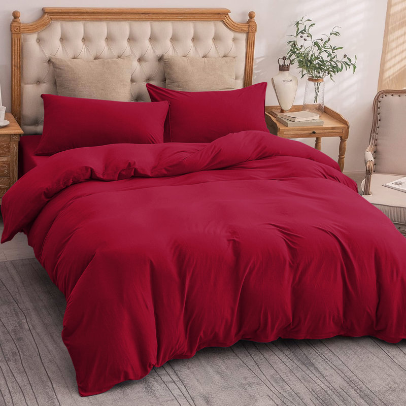 Nitzy Super Soft Reversible Plain Duvet Cover with Pillowcases, UK Single - DE 137 x 200 cm, Burgundy