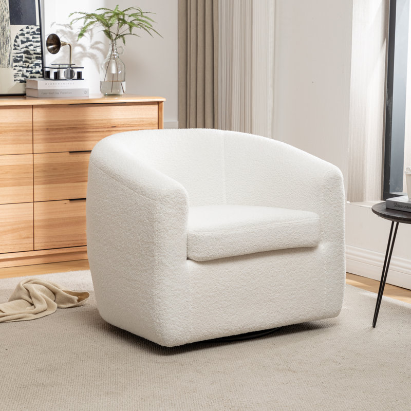 Odey 33.5” half-barrel swivel chair, Ourson blanc