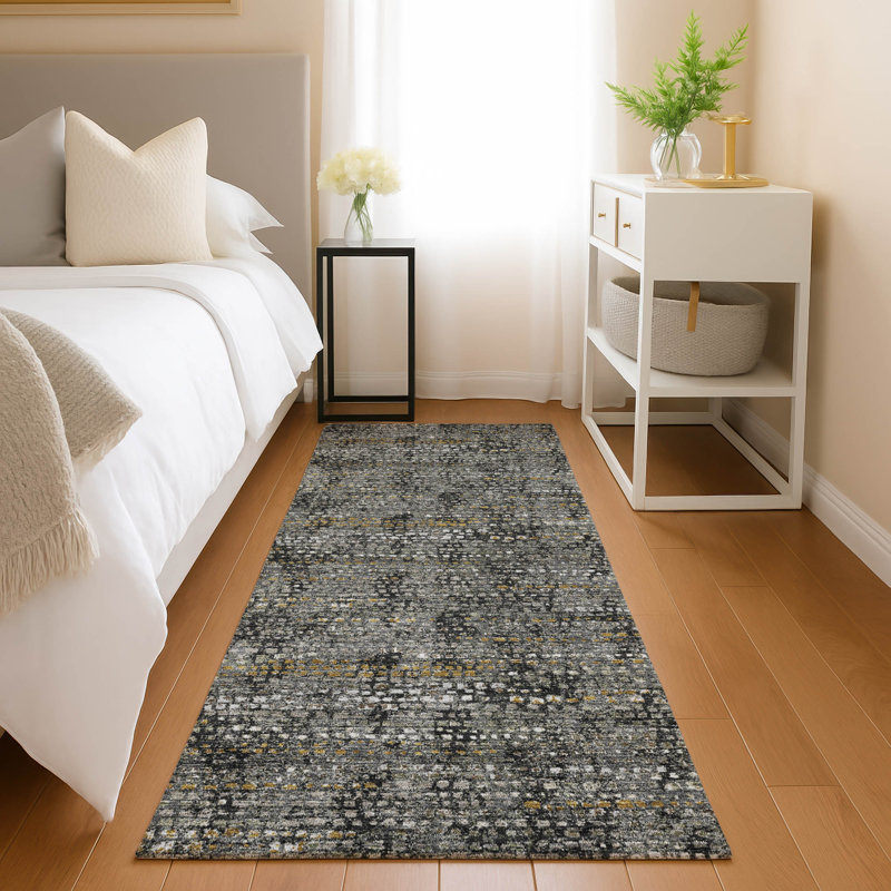 Machine Washable Indoor/Outdoor Chantille ACN2641 Abstract Rug, 2'3" x 7'6" Runner, Black